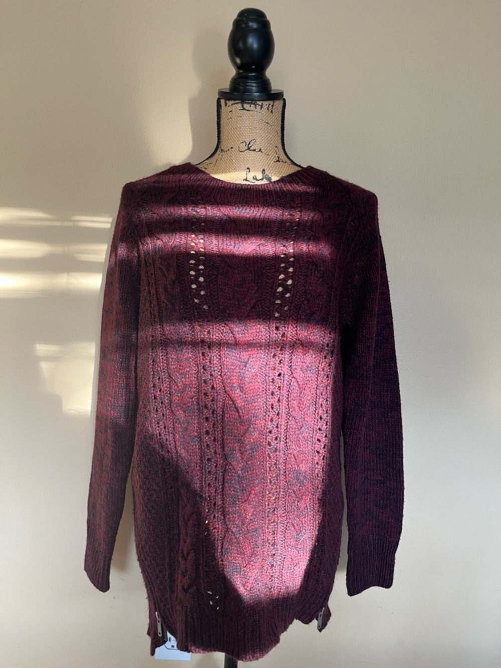 SWS Knitwear Chunky Cable Knit Burgundy Long Sleeve Sweater